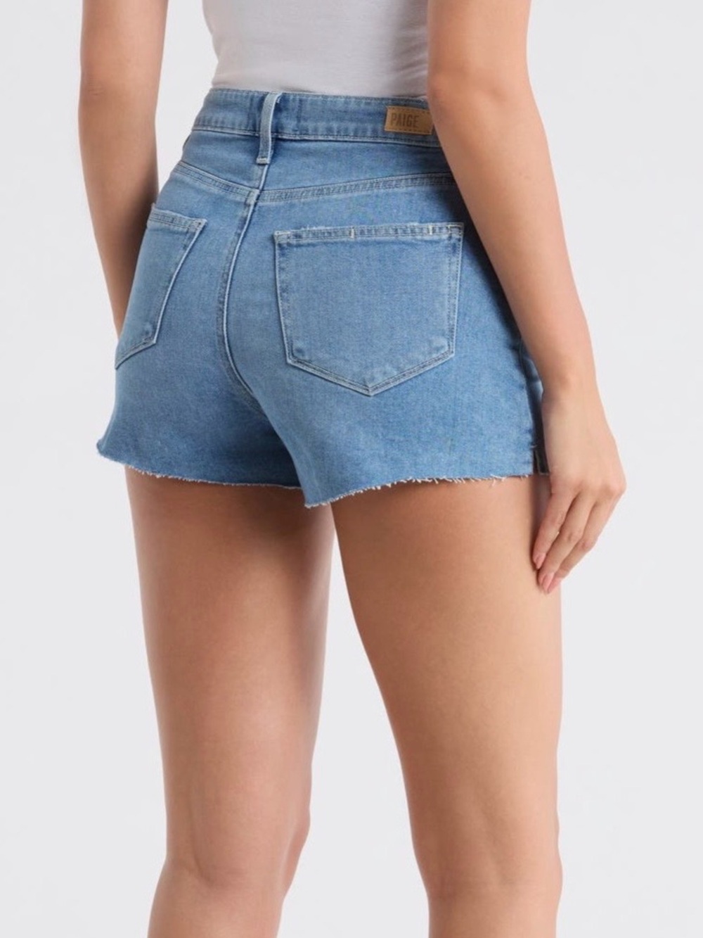 PAIGE Medium Blue High-Rise Denim Shorts